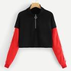 Romwe Quarter Zip Colorblock Letter Print Sweatshirt