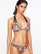 Romwe Multicolor Floral Print Strappy Halter Bikini Set