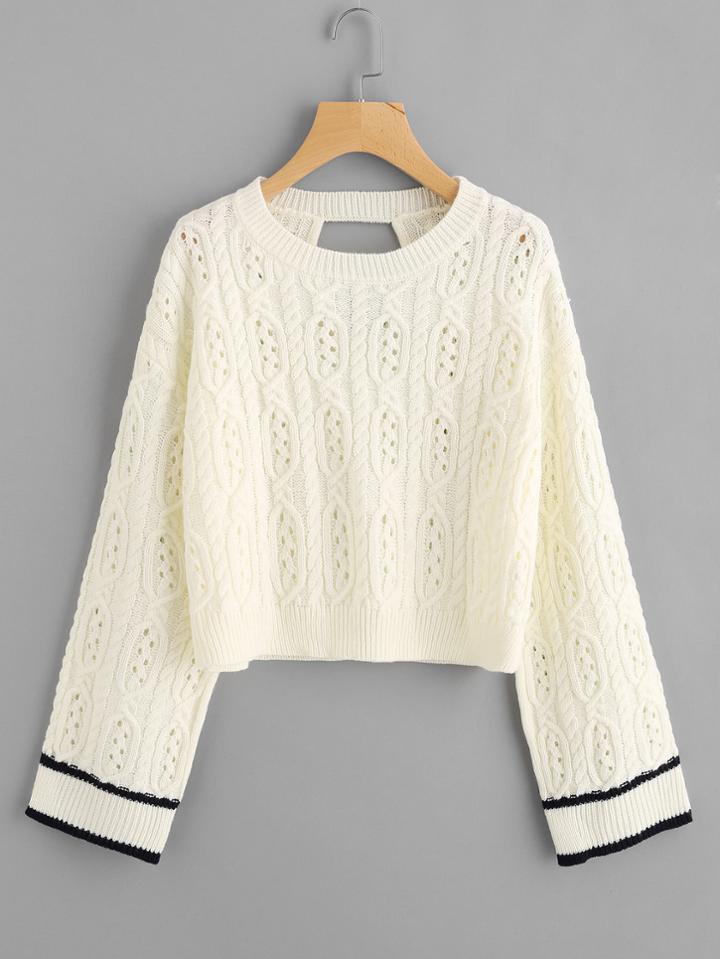 Romwe Cutout Back Cable Knit Jumper