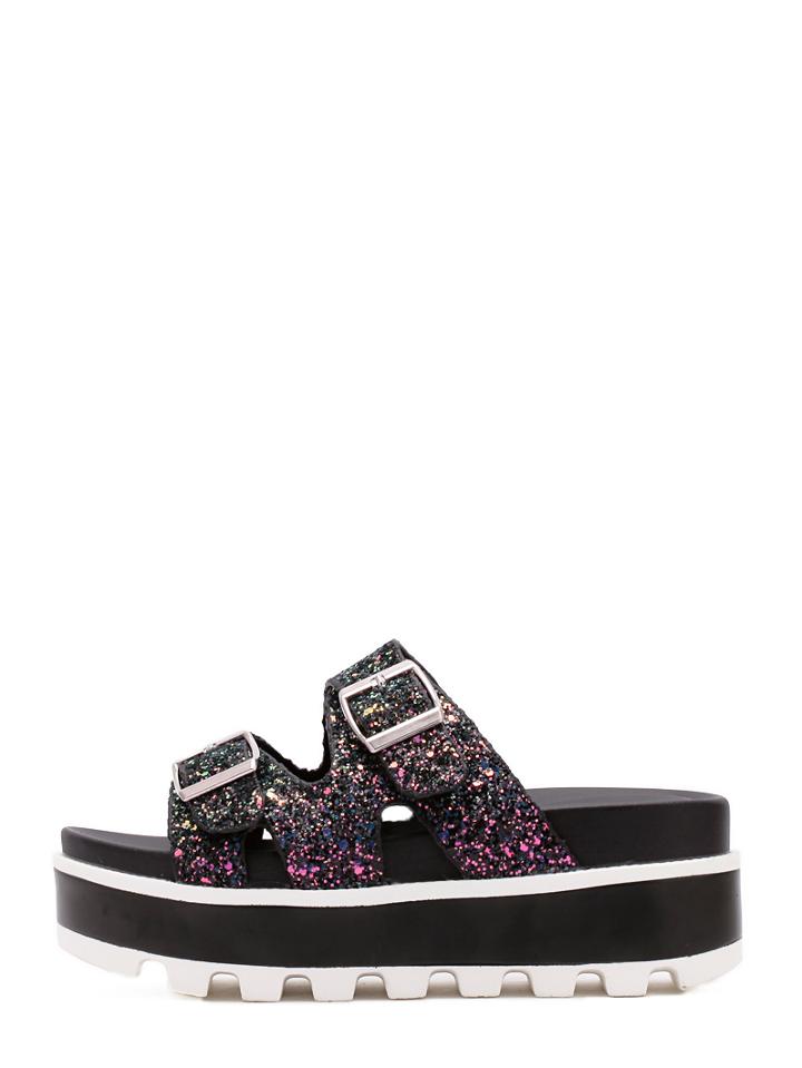 Romwe Black Peep Toe Thick-soled Slippers