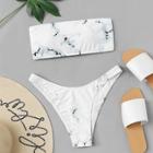 Romwe Marble Print Lace-up Bikini Set