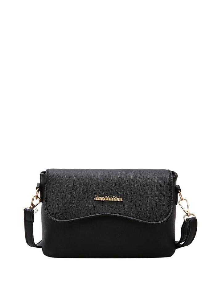 Romwe Metallic Letter Decorated Flap Shoulder Bag