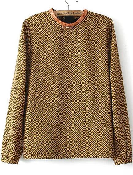 Romwe Geometric Print Loose Chiffon Blouse