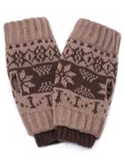 Romwe Khaki Snowflake Print Ribbed Handwarmers