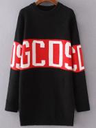 Romwe Black Letter Pattern Sweater Dress