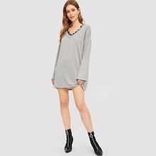 Romwe Eyelash Lace Neck Marled Knit Dress
