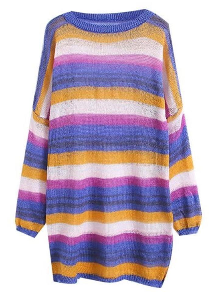 Romwe Block Striped Longline Knitwear