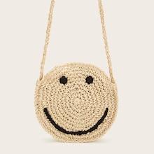 Romwe Smile Pattern Round Straw Crossbody Bag