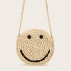 Romwe Smile Pattern Round Straw Crossbody Bag