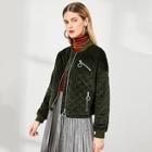 Romwe O-ring Zip Detail Velvet Puffer Jacket