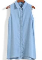 Romwe Lapel Sleeveless Dip Hem Denim Dress