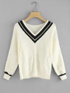 Romwe Contrast Stripe Trim Cable Knit Jumper