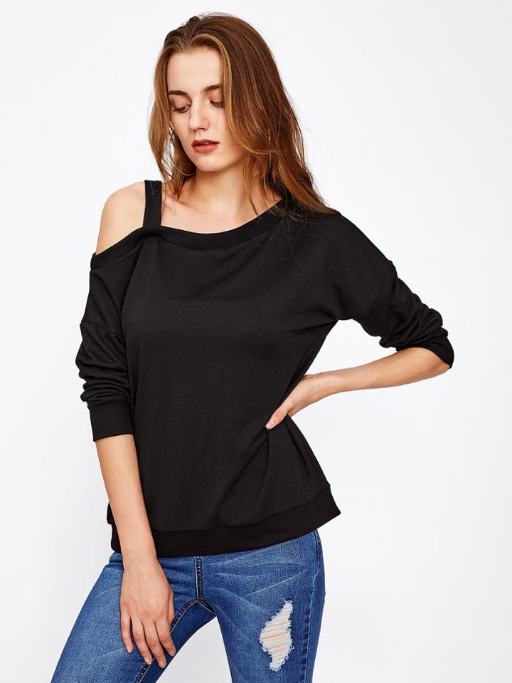Romwe Asymmetric Cold Shoulder Sweatshirt