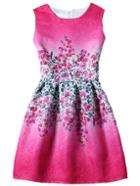 Romwe Flower Print Fit & Flare Sleeveless Dress - Hot Pink