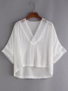 Romwe V-neck Lace Trimmed Top - White