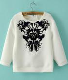 Romwe Floral Embroidered Loose White Sweatshirt