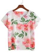 Romwe Round Neck Floral Crop T-shirt
