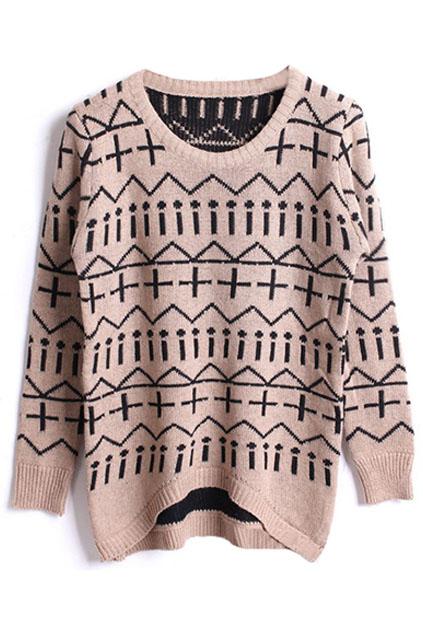 Romwe Geometric Cross Khaki Jumper
