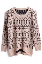 Romwe Geometric Cross Khaki Jumper