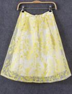 Romwe High Waist Organza Embroidered Yellow Skirt