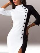 Romwe Colour-block Buttons Slim Split Dress