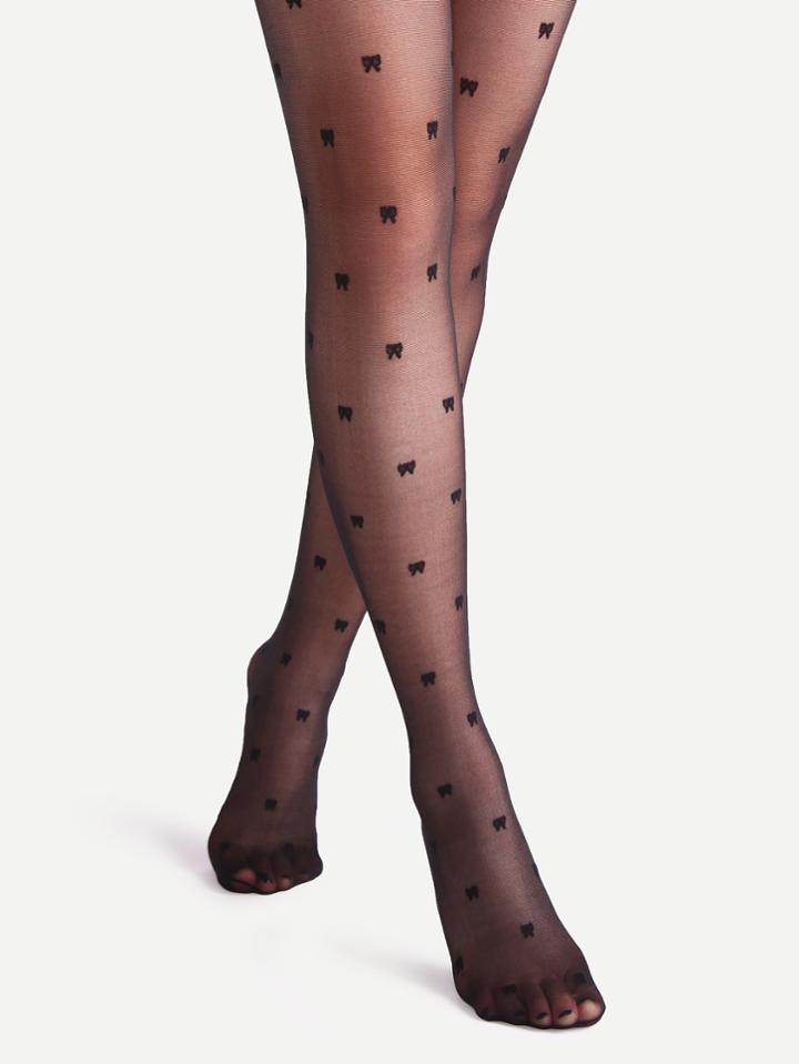 Romwe Black Bow Jacquard Sheer Pantyhose Stockings