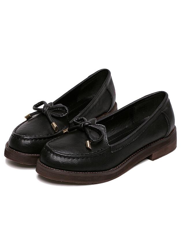 Romwe Black Bow Embellished Pu Flats