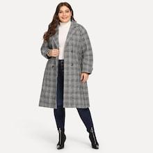 Romwe Plus Plaid Double Button Coat
