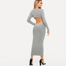 Romwe Open Back Heather Grey Bodycon Sweater Dress