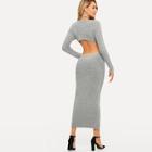 Romwe Open Back Heather Grey Bodycon Sweater Dress