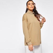 Romwe Turtle Neck Drop Shoulder Pullover