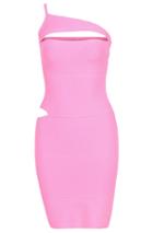 Romwe One-shoulder Hollow Body Conscious Pink Dress