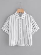 Romwe Striped Single Breasted Chest Pocket Cuffed Shirt