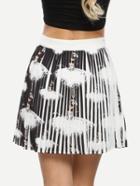 Romwe Multicolor Print Pleated Skirt