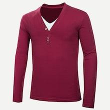 Romwe Guys Button Detail Solid Tee