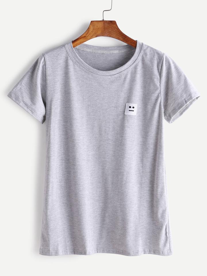 Romwe Grey Emoji Patch T-shirt