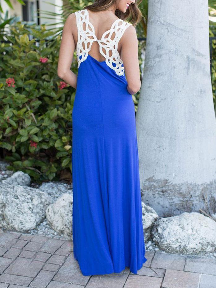 Romwe Contrast Laser-cut Back Maxi Dress