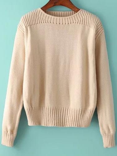 Romwe Round Neck Beige Sweater