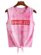 Romwe Letters Print Knotted Tank Top