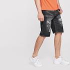 Romwe Guys Ripped & Patched Detail Denim Shorts