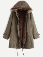 Romwe Faux Fur Trim Hooded Coat With Removable Lining