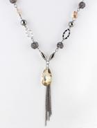 Romwe Yellow Gemstone Retro Silver Chain Tassel Necklace