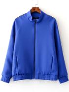 Romwe Royal Blue Stand Collar Elastic Cuff Plain Jacket