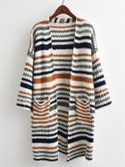 Romwe Striped Textured Knit Longline Cardigan Sweater
