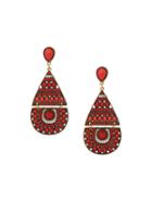 Romwe Cutout Faux Stone Encrusted Drop Earrings - Red