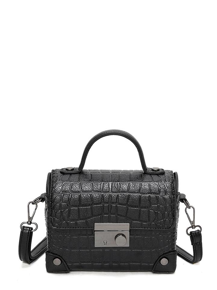 Romwe Top Handle Crocodile Embossed Satchel Bag