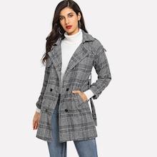 Romwe Self Belted Plaid Coat