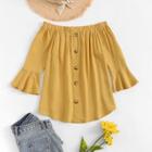 Romwe Off Shoulder Single Breasted Front Solid Blouse