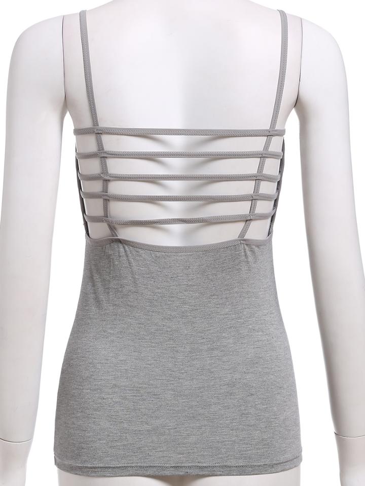 Romwe Spaghetti Strap Hollow Out Grey Cami Top