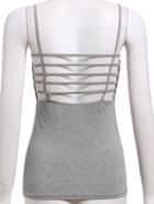 Romwe Spaghetti Strap Hollow Out Grey Cami Top